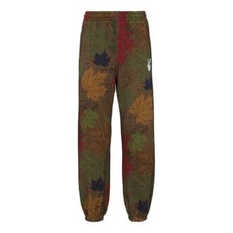 FW20 Leaf Applique Close-fitting Sports Pants Men’ s Khaki/Green