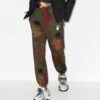 FW20 Leaf Applique Close-fitting Sports Pants Men’ s Khaki/Green