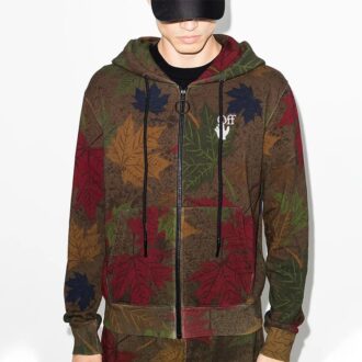 FW20 Leaf Camouflage Applique Hooded Sweater Men’ s Khaki/Green