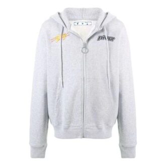 FW20 Logo Printing Zipper Hooded Jacket Men Grey