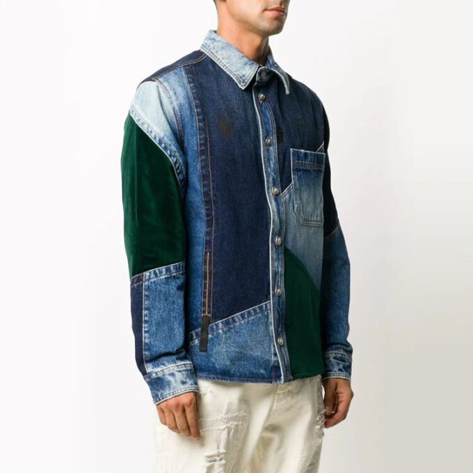 FW20 Patchwork Design Denim Jacket Men Blue