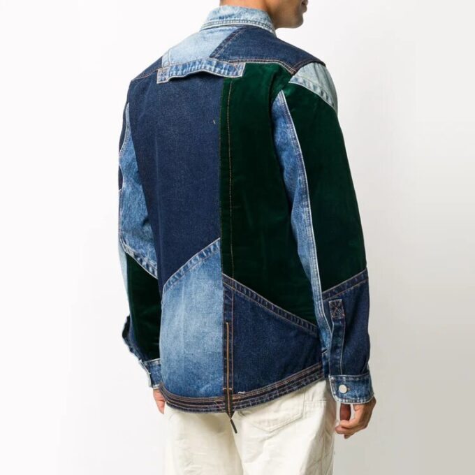 FW20 Patchwork Design Denim Jacket Men Blue