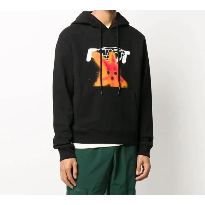 FW20 Pivot Fish Printing Hooded Pullover Men Black