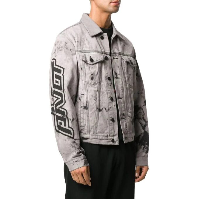 FW20 Tie-dye Printed Denim Jacket Men Grey