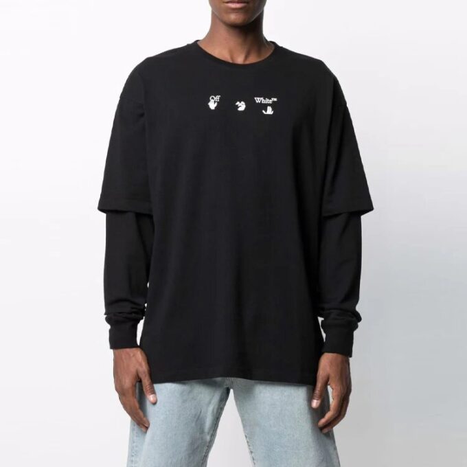 FW21 Alphabet Pattern Printing Round Neck Long Sleeves Black