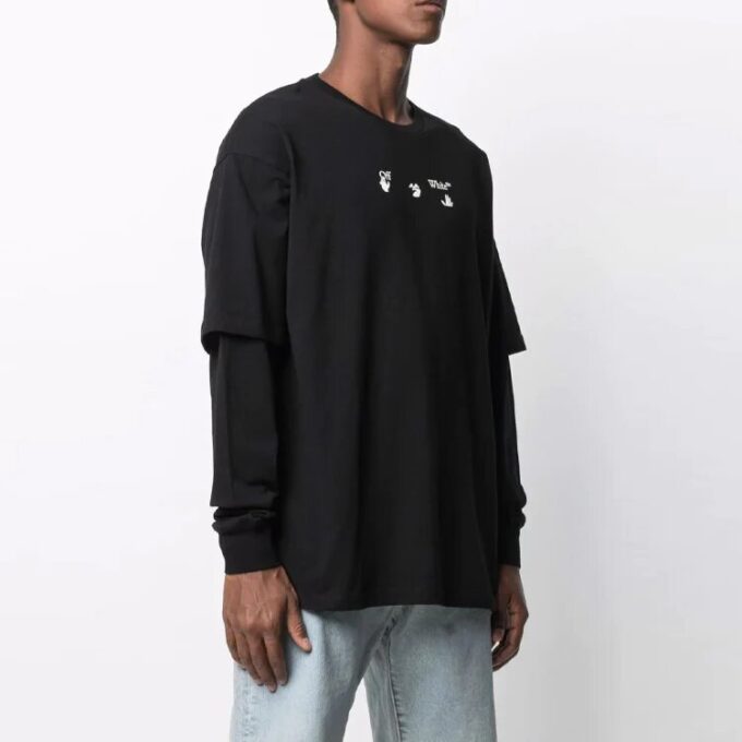 FW21 Alphabet Pattern Printing Round Neck Long Sleeves Black