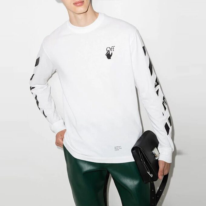 FW21 Arrow Logo Printing Round Neck Long Sleeves Ordinary Version White