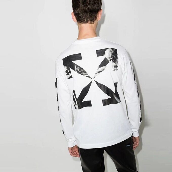 FW21 Arrow Logo Printing Round Neck Long Sleeves Ordinary Version White