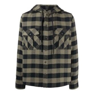 FW21 Arrow Pattern Logo Printing Plaid hooded Long Sleeves Shirt Version Green