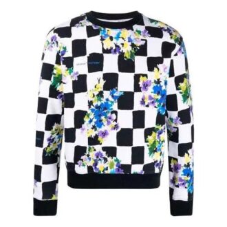 FW21 Flowers Printing Plaid Round Neck Pullover Version Black