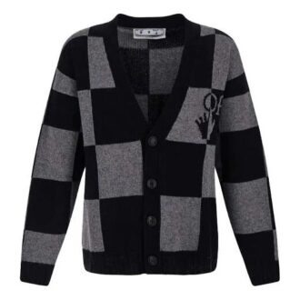 FW21 Grid Long Sleeves V neck Cardigan Ordinary Version Black