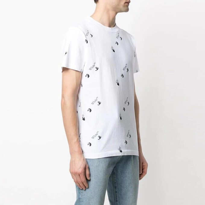 FW21 Logo Full Print Round Neck Short Sleeve Ordinary Version White