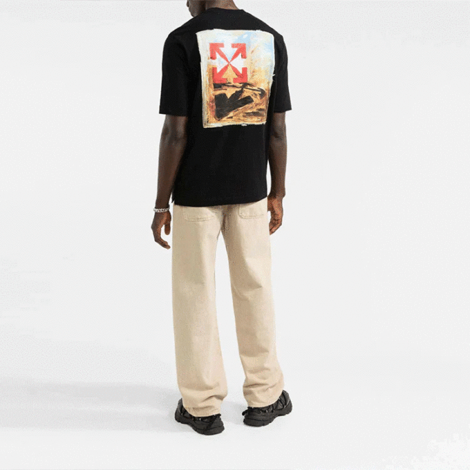 FW21 Logo Printing Arrow Pattern Round Neck Short Sleeve Ordinary Version Black
