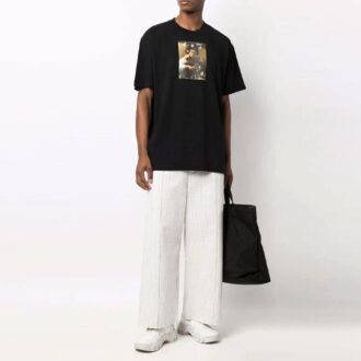 FW21 Pattern Alphabet Printing Round Neck Short Sleeve Loose Fit Black