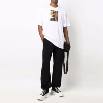 FW21 Pattern Alphabet Printing Round Neck Short Sleeve Loose Fit White