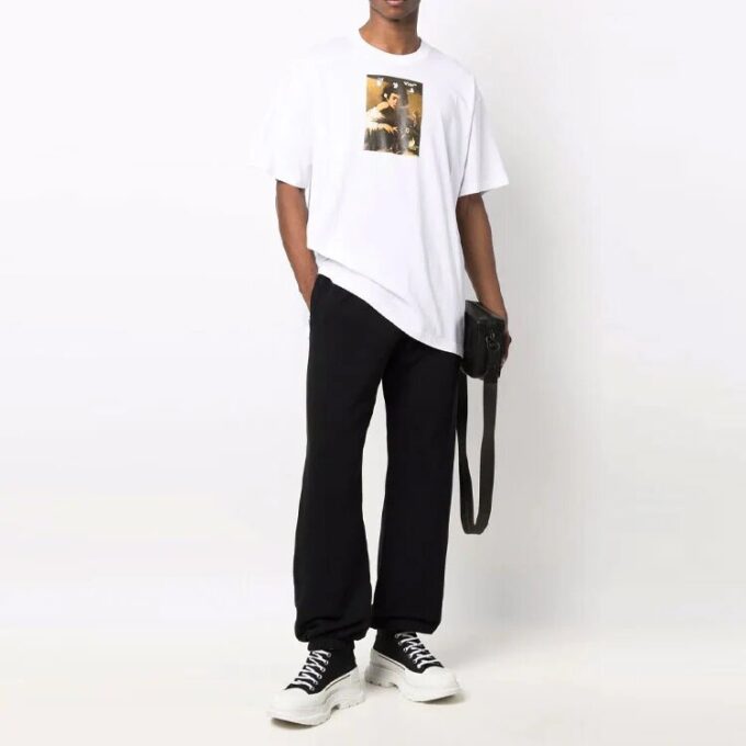 FW21 Pattern Alphabet Printing Round Neck Short Sleeve Loose Fit White