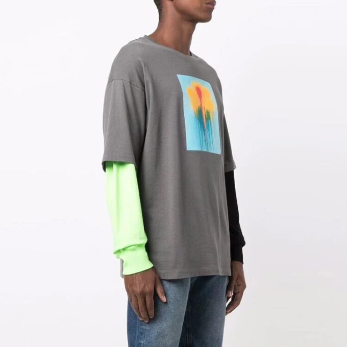 FW21 Pattern Printing Long Sleeves Gray T-Shirt