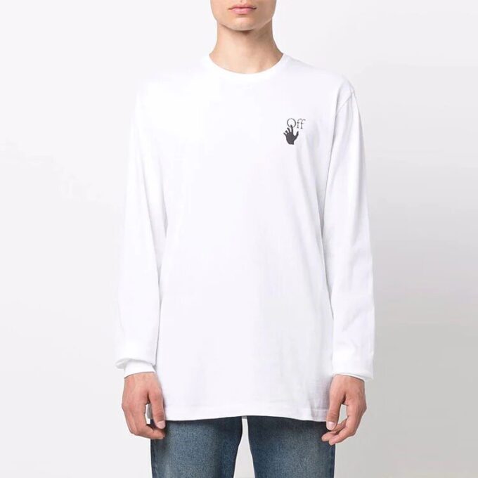 FW21 Pattern Printing Round Neck Pullover Long Sleeves Version White