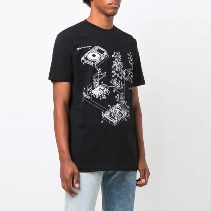 FW21 Pattern Printing Round Neck Short Sleeve Version Black