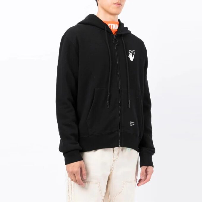 FW21 Pattern Printing Zipper Hooded Jacket Loose Fit Black