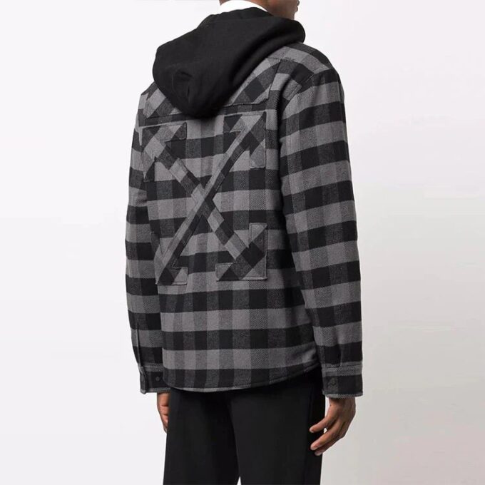 FW21 Plaid hooded Long Sleeves Shirt Loose Fit Black