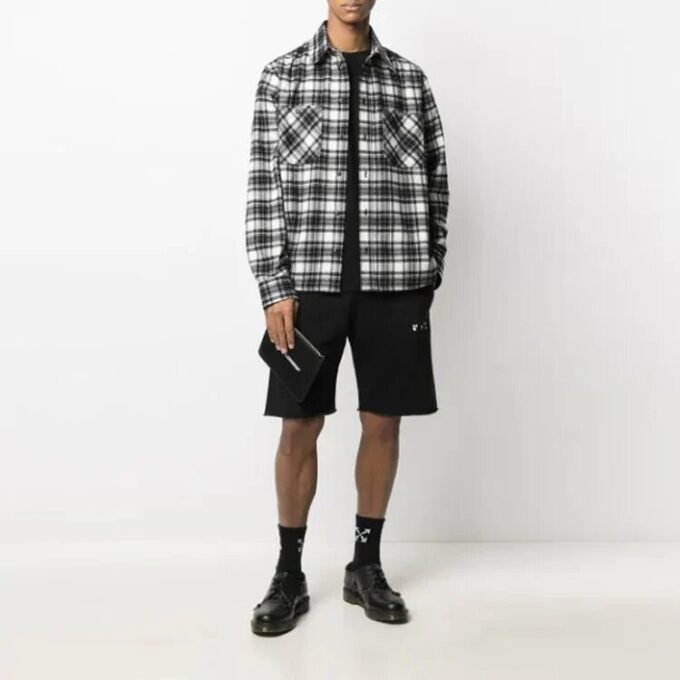 FW21 Plaid Large Arrow Printing Pattern Long Sleeves Shirt Version Black