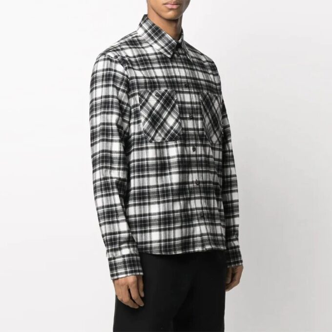 FW21 Plaid Large Arrow Printing Pattern Long Sleeves Shirt Version Black