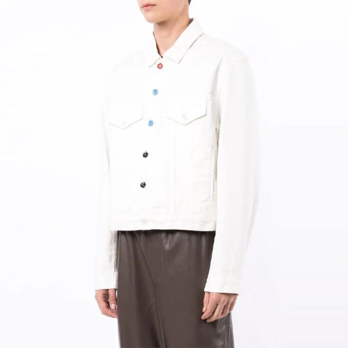 FW21 Solid Color Button Straight Denim Jacket Version White