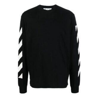 FW22 Arrow Stripe Printing Round Neck Pullover Long Sleeves Version Black