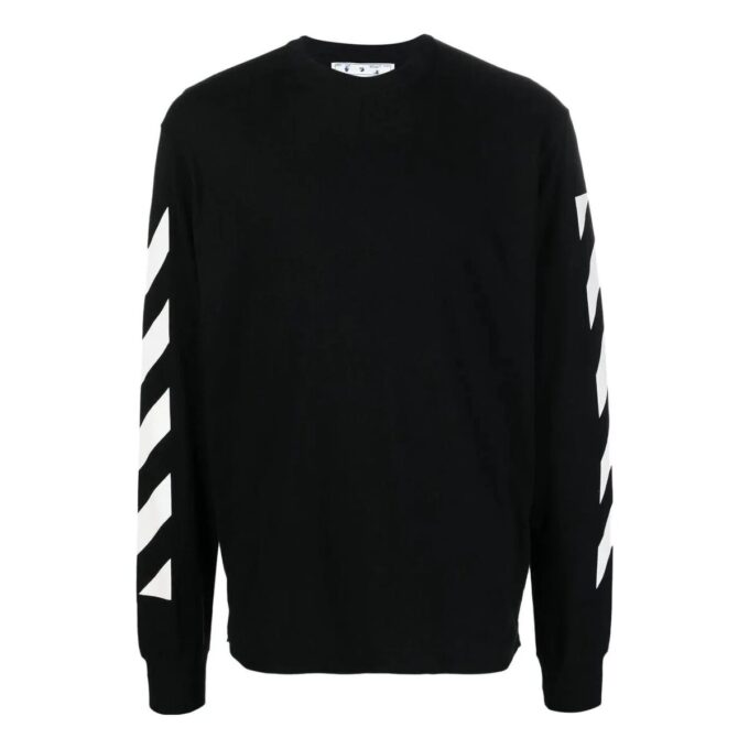 FW22 Arrow Stripe Printing Round Neck Pullover Long Sleeves Version Black