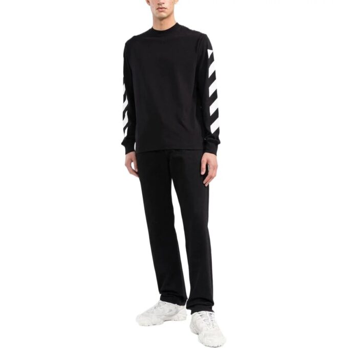 FW22 Arrow Stripe Printing Round Neck Pullover Long Sleeves Version Black