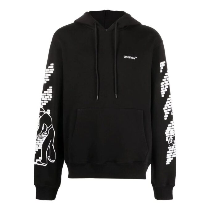 FW22 Logo Printing Drawstring hooded Long Sleeves Version Black