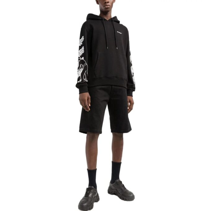 FW22 Logo Printing Drawstring hooded Long Sleeves Version Black