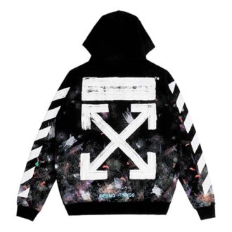 Galaxy Brush Graffiti Hooded Zip-up Fleece Men Black