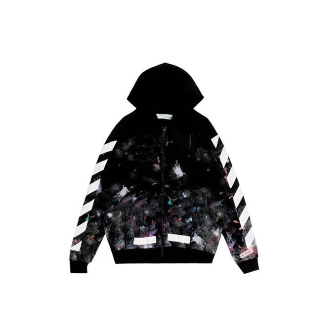 Galaxy Brush Graffiti Hooded Zip-up Fleece Men Black
