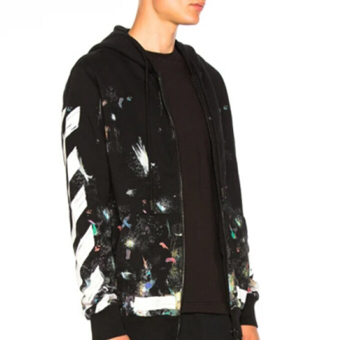 Galaxy Brush Graffiti Hooded Zip-up Fleece Men Black