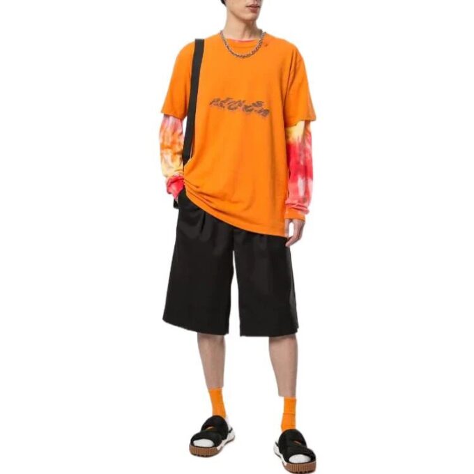 Geometry Arrow Logo Printing Round Neck Short Sleeve Orange