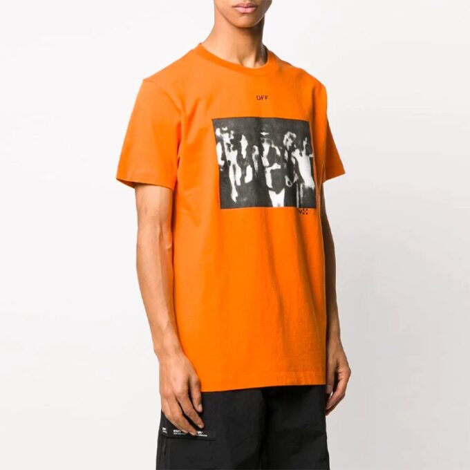 Graffiti Arrow Pattern Printing Short Sleeve Loose Fit Orange