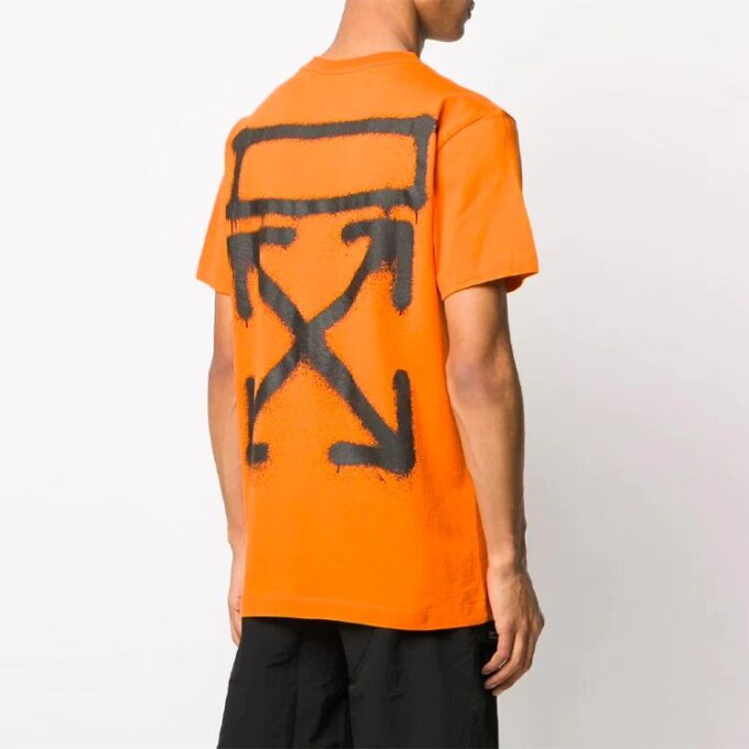 Graffiti Arrow Pattern Printing Short Sleeve Loose Fit Orange