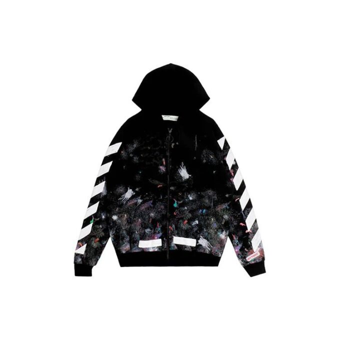 Graffiti Arrow Printing Zipper hooded Long Sleeves Ordinary Version Black