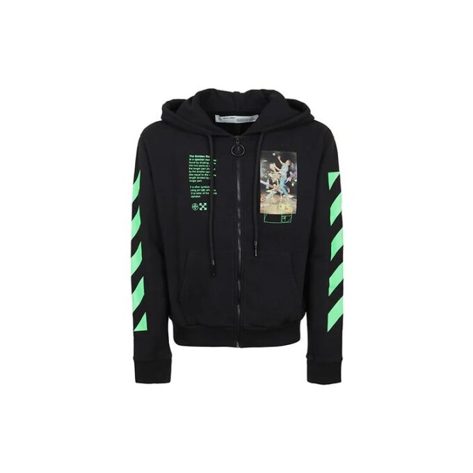 Graphic Print Cotton Zipped For Men Black