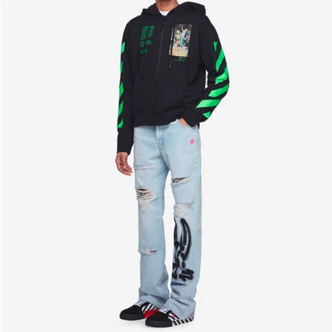Graphic Print Cotton Zipped For Men Black