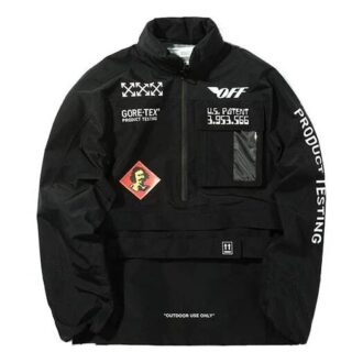 Half Zipper Pullover Long Sleeves Stand Collar Logo Jacket Version Black