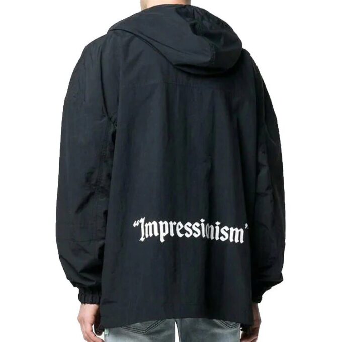 Impressionism Windbreaker Hooded Coat Men Black