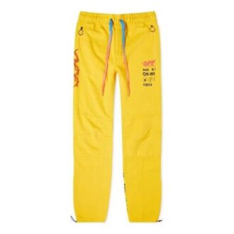 Industr Y013 Panelled Logo Printing Drawstring Sports Long Pants Yellow