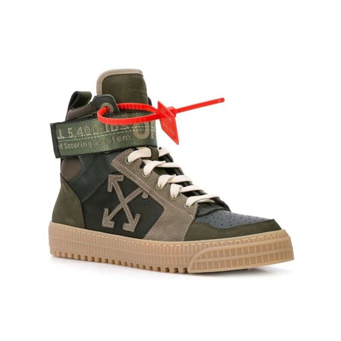 Industrial Paneled Leather And Suede High-top Sneakers ArmyGreen