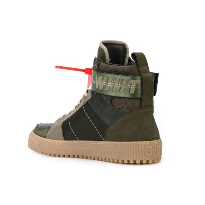 Industrial Paneled Leather And Suede High-top Sneakers ArmyGreen