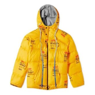 Industrial Zipped Puffer Hooded Down Cotton-padded Jacket Men Yellow