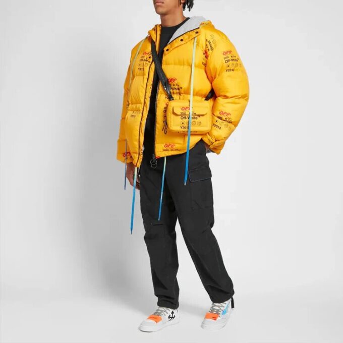 Industrial Zipped Puffer Hooded Down Cotton-padded Jacket Men Yellow