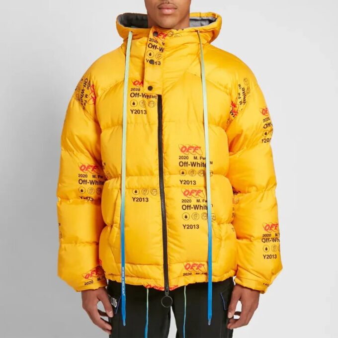 Industrial Zipped Puffer Hooded Down Cotton-padded Jacket Men Yellow